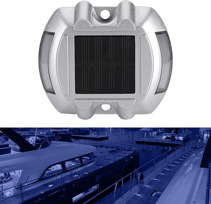 Solar Deck Lights, 3 Pack Pathway Lights Solar Powered Aluminum Stair Lights Driveway Lights Solar Step Lights for Outside Driveway Garden Pathway (Flashing Blue)