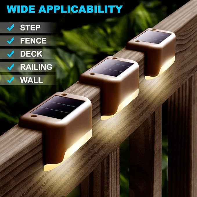 DenicMic 3 Pack Solar Deck Lights Fence Post for Patio Pool Stairs Step, Waterproof LED Outdoor (Warm White)
