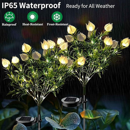 Solar Garden Lights, 7 Heads Gardenia Colorful Flower Light Waterproof Solar Outdoor Lights for Yard Pathway Decor, Two Lightning Modes, 2 Pack White