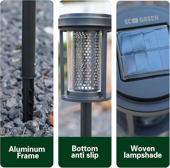 EcoGreen Solar Pathway Lights Outdoor 4-Pack Solar Powered Garden Lights Waterproof, 5000K Daylight, Aluminum, 2.44x13.4in, Auto Dusk to Dawn for Garden, Patio & Walkway (031D)