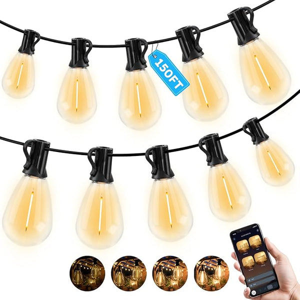 150FT Outdoor String Light with S11 Plastic Bulbs, Low-Voltage LED Patio Light with App & Remote, Music Sync, 4 | Lumora