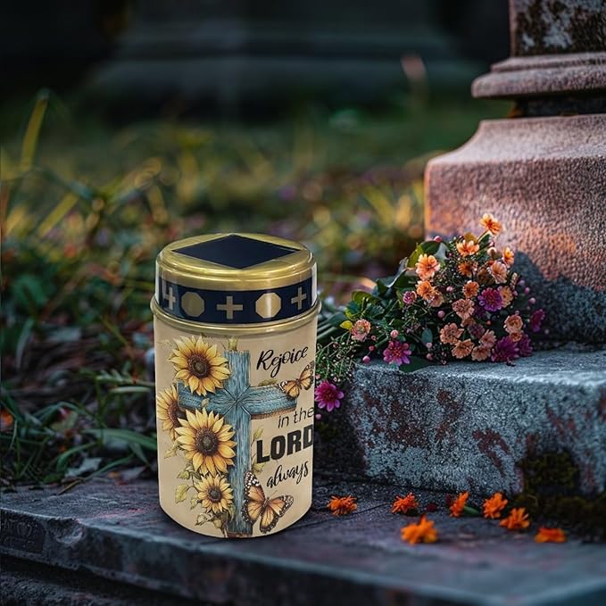 Cemetery Solar Lights, Solar Powered Garden Stake Lights,Cross Sunflower Decorative Lights for Cemetery Grave Yard Patio Outdoor Decoration Memorial