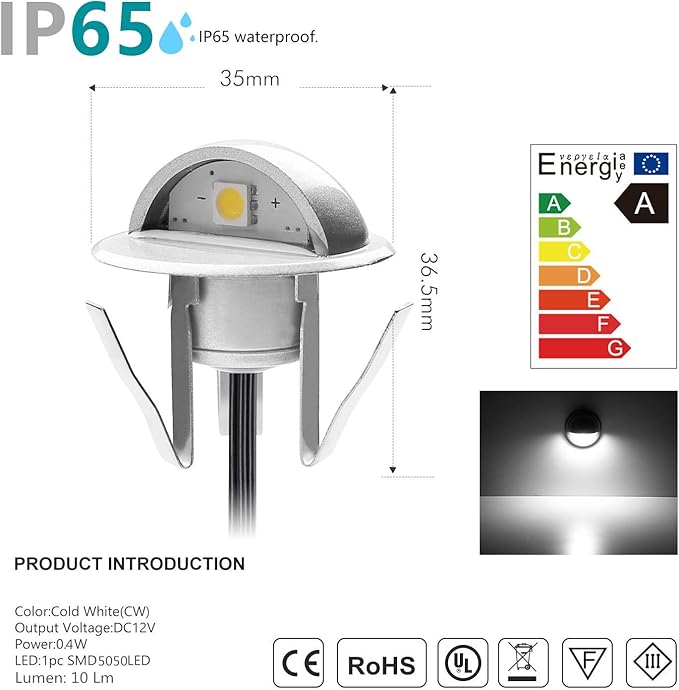 10 Pack LED Stair Lights Kit Low Voltage Deck Lights Waterproof IP65 Outdoor 1-2/5" Recessed Wood LED Deck Lighting | Lumora