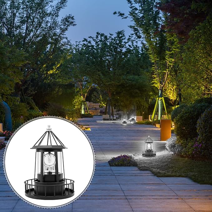 Solar Lighthouse Lamp, 360 Degree Rotating Lighthouse Light, Waterproof LED Solar Garden Landscape Lights for Lawn Patio Pond Yard Outdoor Decor