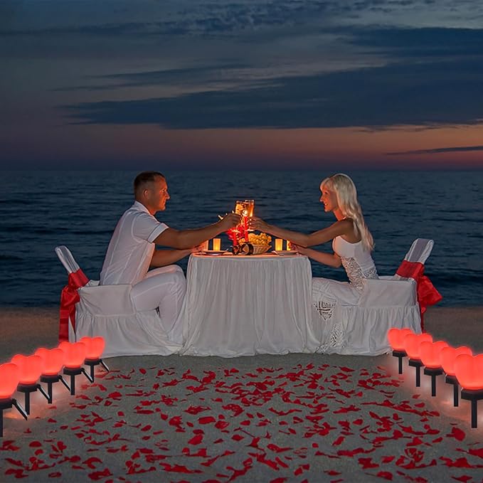 Valentines Day Red Heart Solar Lights Outdoor, 2Pcs Waterproof Valentines Day Solar Garden Light LED Heart Lights Wedding Decorations for Yard Walkway Outside (Pink)
