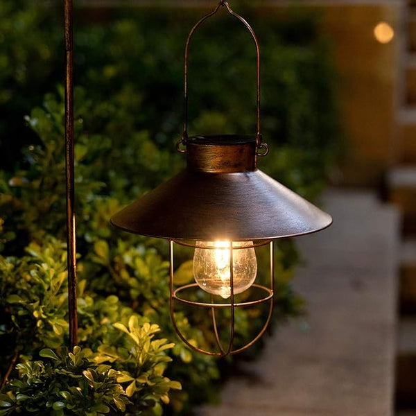 HUYIENO 2Pack Solar Metal Hanging Lantern with Shepherd Hook Outdoor Led Garden Lights Brushed Copper | Lumora
