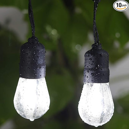 30ft Cool White LED Outdoor String Lights, Waterproof Festoon Light, 10 x Hanging Sockets with Shatterproof Light Bulbs for Backyard Garden Patio Pergola Gazebo Bistro Christmas Tree Wedding Party