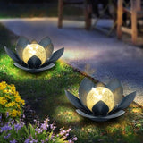 Huaxu Solar Lights Outdoor Garden Decor Crackle Glass Globe Lotus Flower Gray Metal Waterproof Light for Patio | Lumora