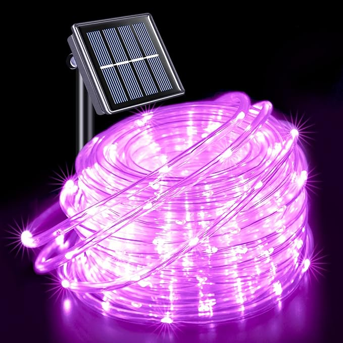 JMEXSUSS 200 LED Pink Solar Rope Lights,72ft 8 Modes Solar Rope Lights Outdoor Waterproof LED, Pink Solar Fairy Lights for Fence,Gazebo,Yard,Walkway