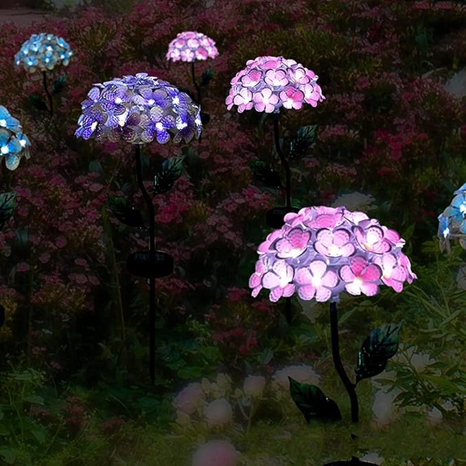 Solar Garden Lights Metal Flower Garden Stake Yard Art,Solar Hydrangea Stake Lights,Hydrangea Flowers Metal Stake With Solar Lights Outdoor,Waterproof LED Lights For Garden,Lawn,Patio,Courtyard ( Colo