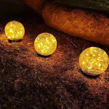 Cracked Glass Outdoor Solar Lights Landscape Garden Ball Lights, Garden Solar Ball Lights Waterproof (Warm White, 10cm)