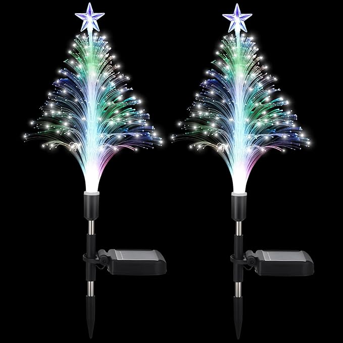Baquler 2 Pcs Solar Christmas Tree Garden Stake Lights Outdoor Christmas Tree Yard Decorations Multicolor LED Solar | Lumora