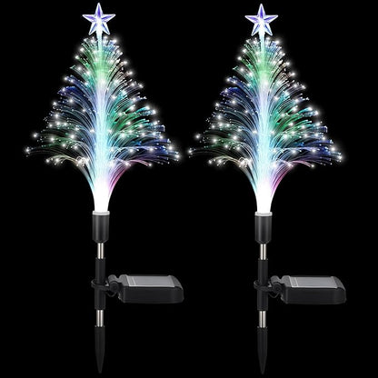 Baquler 2 Pcs Solar Christmas Tree Garden Stake Lights Outdoor Christmas Tree Yard Decorations Multicolor LED Solar Stakes for Pathway Lawn Patio Xmas Ornament(Colorful)