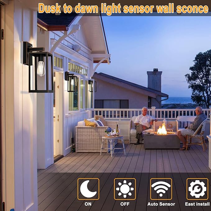 SHINE HAI Dusk to Dawn Outdoor Wall Lantern, Exterior Sensor Light Fixture with E26 Base Socket, Waterproof Wall | Lumora