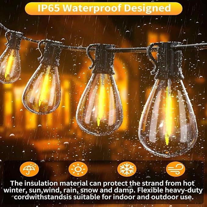 smareal 60FT Outdoor String Lights, LED Patio Lights with 16+1 Shatterproof S11 Edison Bulbs,Waterproof Hanging Lights for Backyard Deck Porch Party Decor Commercial Use 2700K