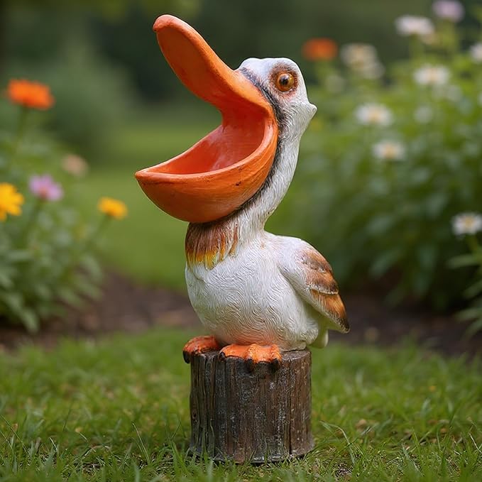 Elenon Pelican Statues Garden Statues, 14 Inch Outdoor Solar Yard Art Coastal Ocean Bird, Sculpture Ornament for Backyard Porch Lawn Patio Pond Decor