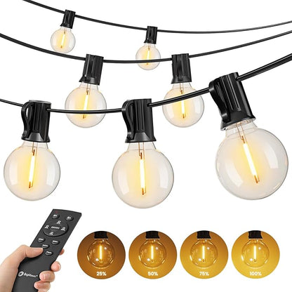 Brightown 37Ft Outdoor String Lights with Remote, 11 G40 Shatterproof LED Bulbs, Waterproof Connectable Hanging Patio Lights for Porch, Backyard, Bistro, Deck, Balcony, Home Decor, 2700K Dimmable
