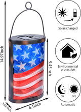 Hanging Solar Lantern Outdoor Decorative Waterproof LED Solar American Flag Lights Tabletop Lamp for Outdoor Patio | Lumora