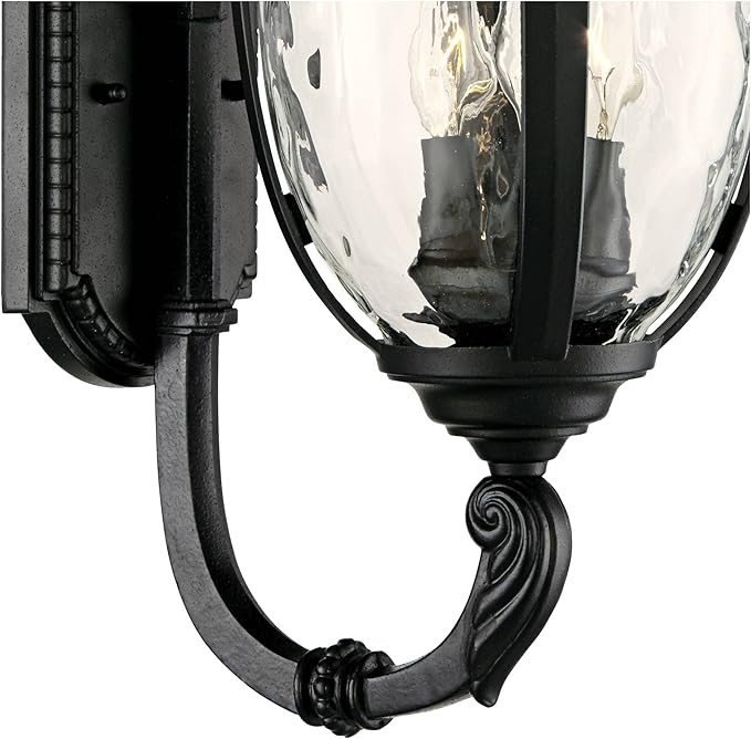 John Timberland Bellagio European Outdoor Wall Light Fixture Textured Black 21" Clear Hammered Glass Upbridge Arm for Exterior House Porch Patio Outside Deck Garage Yard Front Door Garden Home