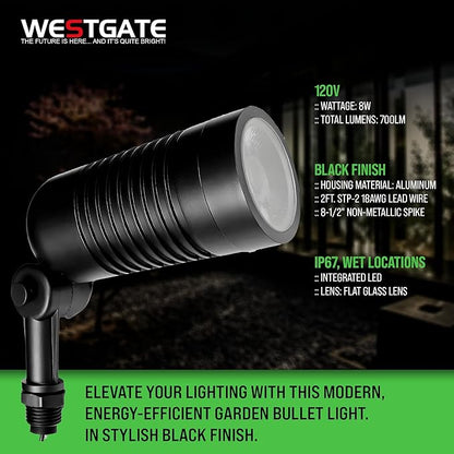 Outdoor Landscape Spotlights – 3000K/4000K/5000K Color Changing Options in Aluminum Housing – 120 Voltage Integrated LED Outdoor Spot Light for Yard, Lawn, Garden Walkways and Pathways (8W, Black)