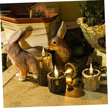 VANZACK Wood Grain Solar Pathway Light Outdoor Garden Decorative Stump Lamp for Landscape