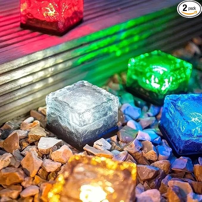Solar Lights, Brick Lights, Outdoor Waterproof, Recessed, for Garden, Sidewalk, Path, Yard Decoration, Landscape Lighting, 2 Pack (Colored Light (2.95 inches))