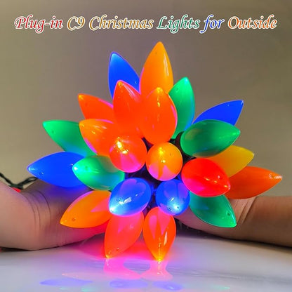 Christmas Lights Outdoor 23.6Ft C9 Vintage Christmas Lights 35 LED Colorful Bulbs, Connectable Plug-in Old Fashioned Xmas Light for Indoor Bedroom Patio Garden Yard Tree Home Decor