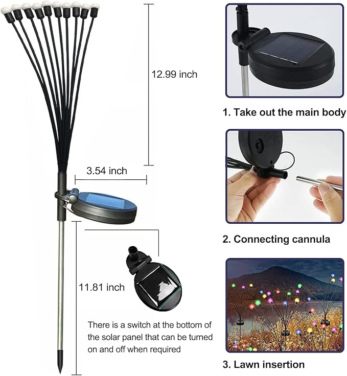 Lemical Solar Lights Outdoor Waterproof 2 Pack Firefly Solar Pathway Light for Yard Patio Garden Decor 10 LED Landscape Light with 8 Modes for Outdoor Decor (Muticolor)