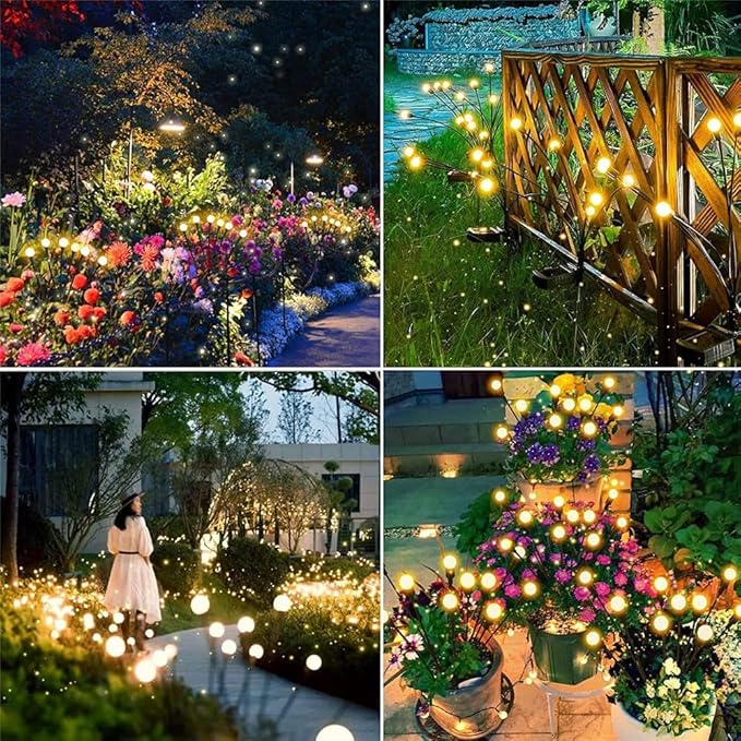 8-Pack 64 LED Solar Swaying Lights Outdoor Solar Powered Firefly Lights Garden Decor Waterproof Pathway Light Wind Landscape Lights Warm Yellow for Pathway Lawn Patio Courtyard Decor (White)