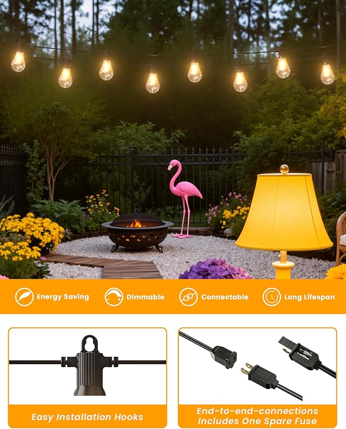 Outdoor String Lights, 50FT LED Patio Lights with 25+2 A45 Vintage Edison Shatterproof Bulbs, Waterproof | Lumora