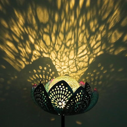 Afirst Solar Lights Outdoor, Garden Lotus Stake Lights Waterproof Decorative Pathway Light Metal Crackle Glass Solar Light Landscape for Garden,Patio,Lawn,Walkway,Tabletop,Pathway,Yard Decor, Blue
