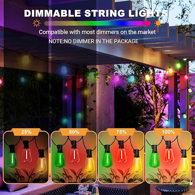 LAMPHOME 2-Pack 26Ft ST38 Outdoor String Lights, Multicolor Lights with 24+2 Edison LED Shatterproof Colorful for Outside Bistro Christmas Patio Party Decorations