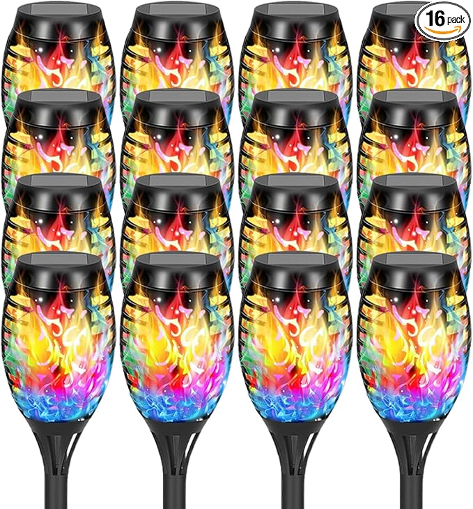 Solar Lights Outdoor, Solar Torch Lights with Flickering Flame,Waterproof Outdoor Garden Lights for Outside Patio Pathway Yard Decorations(6/8/1-/12/16/18/24, Multicolor) (16)