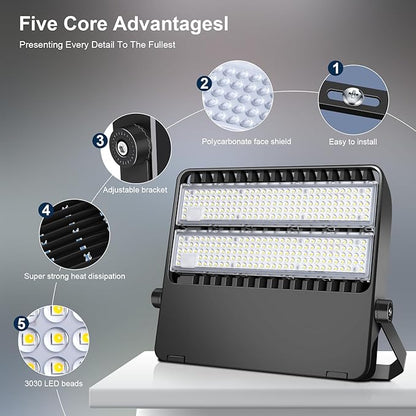 LED Flood Lights Fixture, Extremely Bright 36000LM Outdoor Stadium Light, IP65 Waterproof 240W Commercial Exterior Parking lot Lighting with 5000K Wide Angle and Heavy Duty