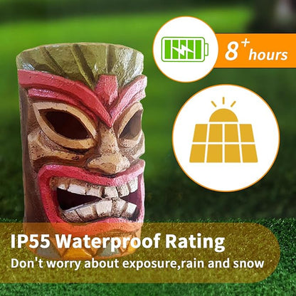 Tiki Head Solar Statue Light for Garden Decor and Bar Decoration (Red)