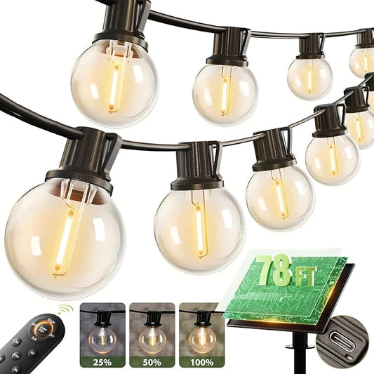 addlon 78FT(72+6) Solar String Lights with Remote, 38 Shatterproof G40 Bulbs, Commercial Grade Solar Powered Outdoor Lights, Dimmable Waterproof Solar Lights Outdoor, for Outside Porch Backyard House