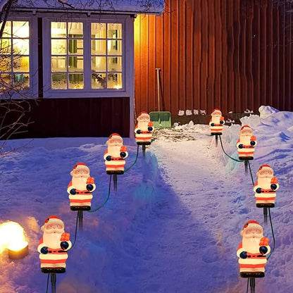 GOOTHY 2 Sets Santa Christmas Pathway Lights, 7Ft C7 Outdoor Christmas String Lights with 8 Santa Claus Marker Stakes Light, Connectable Xmas Decorations Light for Patio Yard Driveway Garden Walkway