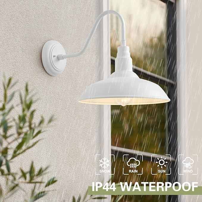 10" Outdoor Barn Lights for Farmhouse, Gooseneck Outdoor Light in Matte White, Farm Exterior Lighting Fixtures with | Lumora