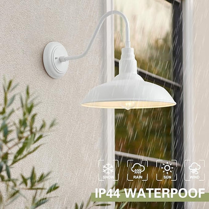 10" Outdoor Barn Lights for Farmhouse, Gooseneck Outdoor Light in Matte White, Farm Exterior Lighting Fixtures with Wall Mount, 2-Pack Outside Wall Sconce for Porch, Garage, Front Door