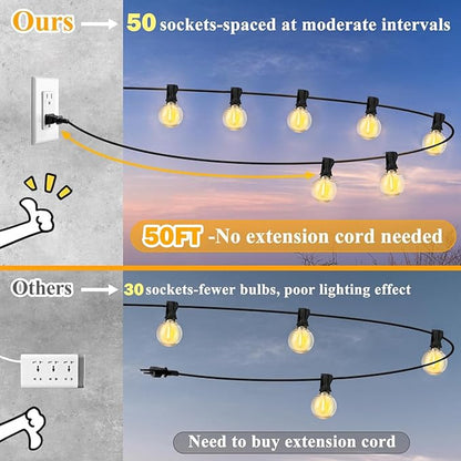 Afirst White Outdoor String Lights 50FT with 53 Glass Bulbs Waterproof Patio Lights for Wedding Home Garden Backyard Party