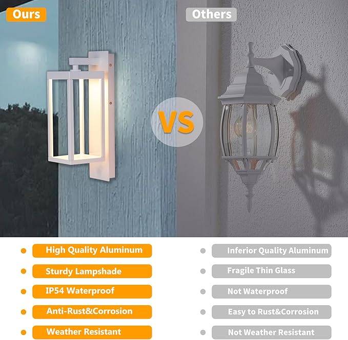 Outdoor Wall Sconce Light Exterior IP54 Waterproof LED Wall Light Fixture White Porch Light Outdoor Wall Mount Lamp | Lumora