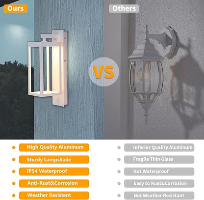 Outdoor Wall Sconce Light Exterior IP54 Waterproof LED Wall Light Fixture White Porch Light Outdoor Wall Mount Lamp Lantern Anti-Rust Aluminum for Patio Garage13W 750Lm 3000K