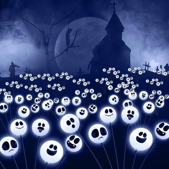Tuanse 4 Pcs Outdoor Halloween Decorations Waterproof Halloween Solar Lights Scary Ghost Lights for Garden Yard Lawn Pathway (White)