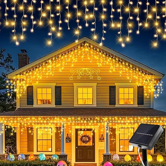 Solar LED Icicle String Lights, 160 LED, 8 Lighting Modes, Waterproof Outdoor Christmas Fairy Lights for Yard Garden Decoration, Pack of 1