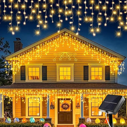 Solar LED Icicle String Lights, 160 LED, 8 Lighting Modes, Waterproof Outdoor Christmas Fairy Lights for Yard Garden Decoration, Pack of 1