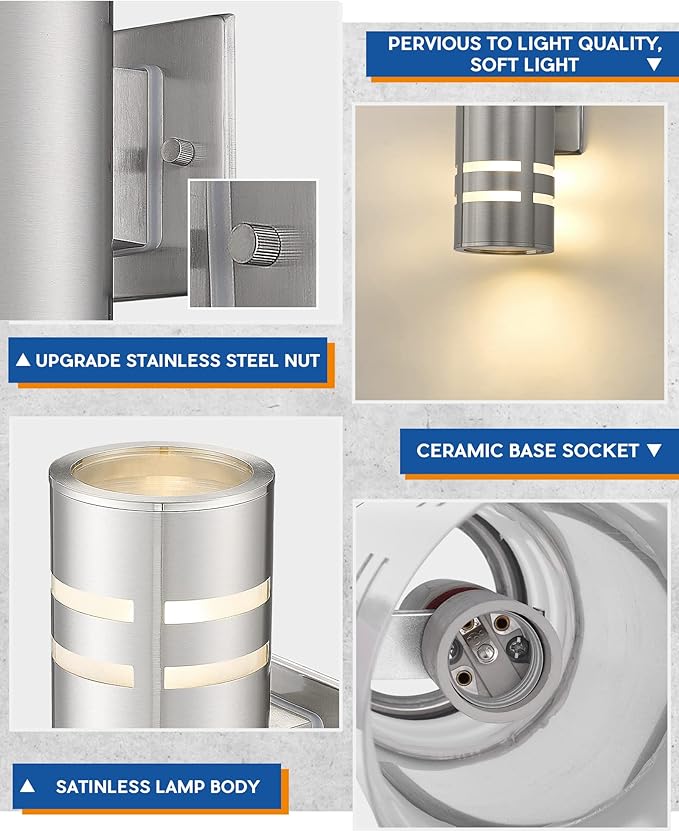 TENGXIN 2 Pack Outdoor Wall Light,Up Down Modern Exterior Wall Sconce with Stainless Steel Cylinder,Brushed Nickel | Lumora