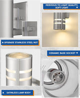 TENGXIN 2 Pack Outdoor Wall Light,Up Down Modern Exterior Wall Sconce with Stainless Steel Cylinder,Brushed Nickel | Lumora