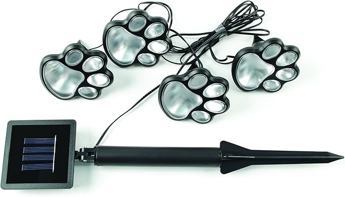 IdeaWorks JB7356 Dog Paw Solar Lights Outdoor Panels - Bright Energy Efficient and Perfect for your Garden - 4 pc Set, Black