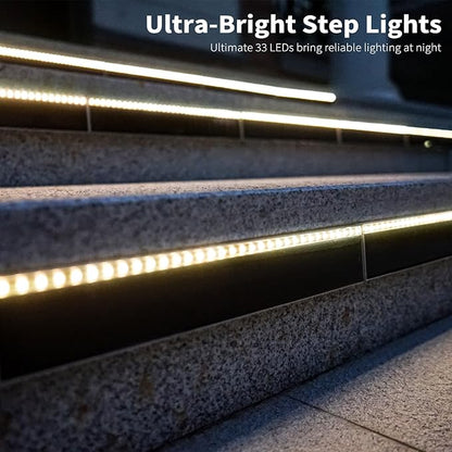 Solar Step Lights for Outside, 33 Focused-Beam High-Brightness LEDs, Waterproof Aluminum Outdoor Stair Light for Risers, Curbsides, Poolsides, Planter Edges (Warm White, 6Pack)