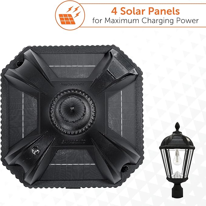 Gama Sonic Outdoor Solar Post Light, Black Aluminum, Royal Bulb, Rain Water Glass, Single Lamp with 3-inch Fitter | Lumora